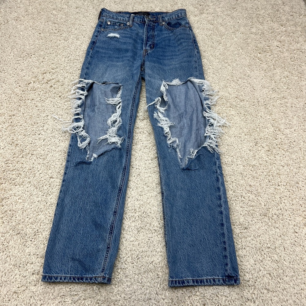 Aeropostale Jeans Womens Size 2 Blue 90's Baggy Distressed Destroyed Denim